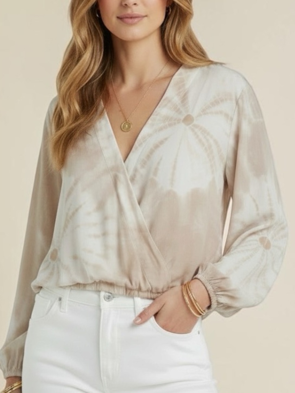 NWT SPLENDID Gustavia Long Sleeve V-Neck Tie Dye Surplice Top Size Small